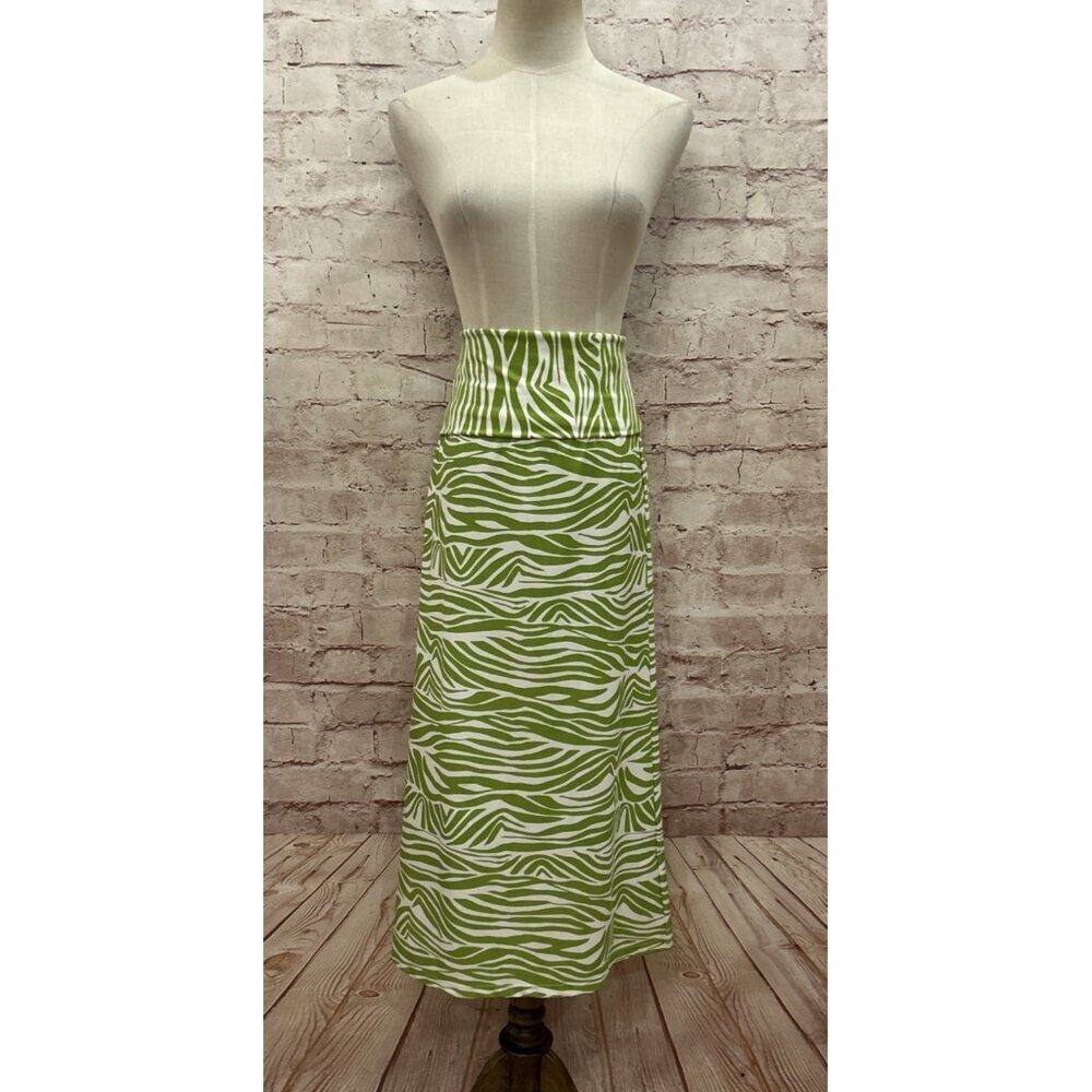 Jude Connally Skirt Womens L Midi Maxi Fold Over Waist Green Zebra Stripe
